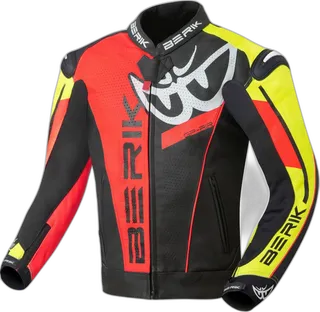Berik VisionGP Black Neon Yellow Neon Red White Leather Motorcycle Jacket