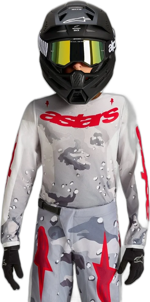 Alpinestars Youth Fluid Lone Jersey, gray camo white fire red