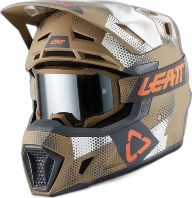 Leatt Moto 7.5 Camo Khaki/Brown Helmet with 4.5 Goggle Kit, Camo Khaki/Brown