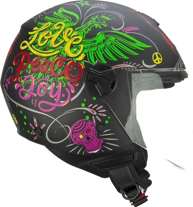 Cgm 167s Flo Joy Long Screen Open Face Helmet, Matt Black / Sky Blue / Green