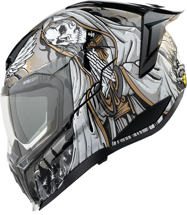 Icon Ultraflite Nuestra Señora MIPS Helmet, Gloss Black / Gold / White