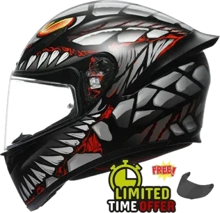 AGV K1-S LYZARD - BLACK/GREY/RED - Free Dark Visor, black grey red
