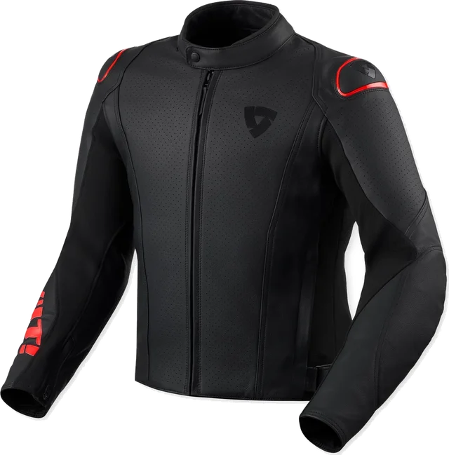REV'IT! Revit Quadratic Logo perforated Motorcycle Leather Jacket, black/neon-red