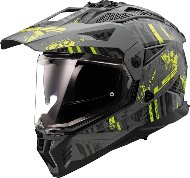 LS2 MX702 Pioneer II Crazy Matt Black H-V Yellow Adventure Helmet, Matt Black Yellow