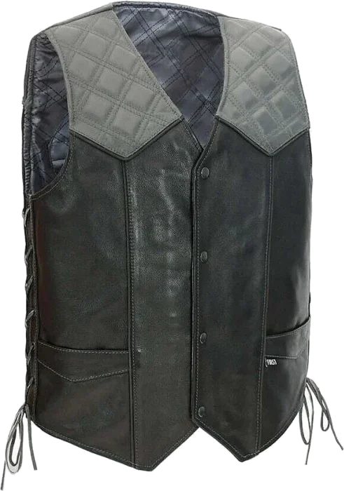 First Manufacturing Hammer Down Western Style Leather Vest, Black/Grey