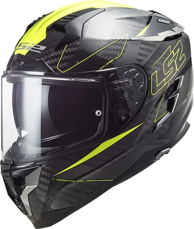 LS2 FF327 Challenger Carbon Helmet Fold Hi Viz Yellow, Fold Hi Viz Yellow