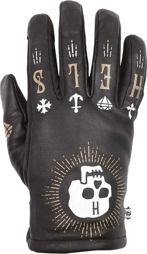Helstons Kustom Hiver Skull Leather Gloves, Black