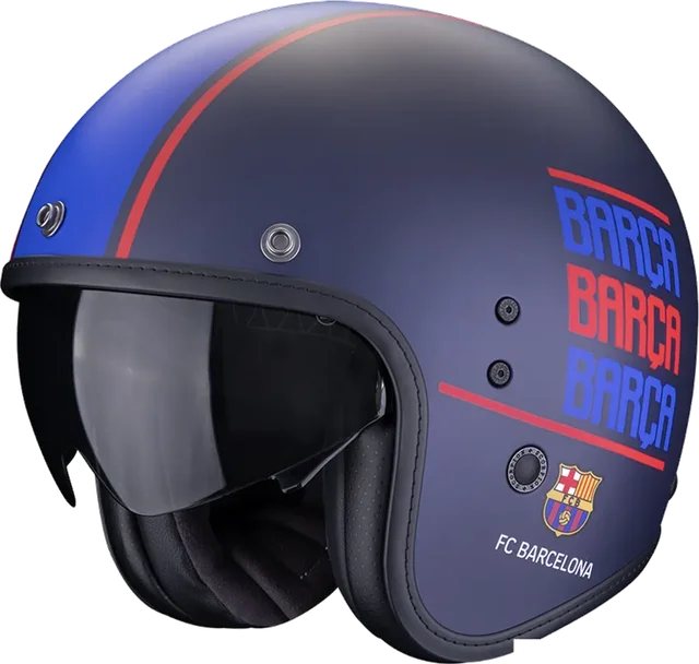 Scorpion Belfast Evo FC Barcelona Open Face Helmet, Blue Matt/Red