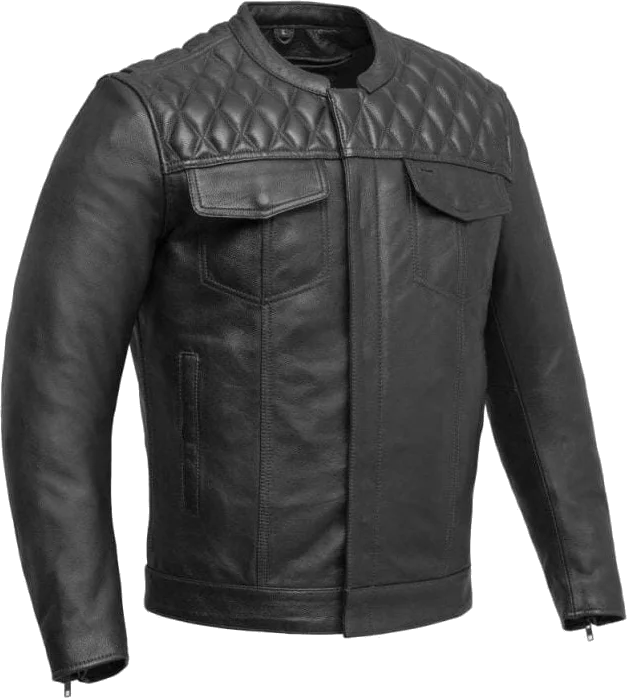 First Manufacturing Cinder Cafe Style Leather Jacket, Black