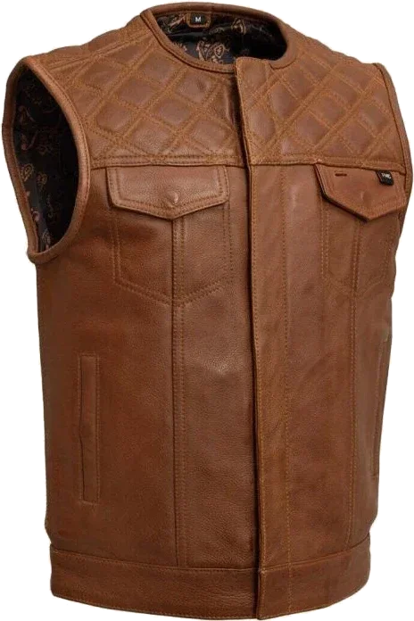 First Manufacturing Dust Devil Motorcycle Leather Vest, Cognac