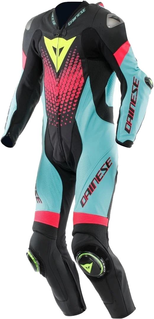 Dainese Laguna Seca 6 Black Water Fuxia 1PC Leather Motorcycle Suit, Black