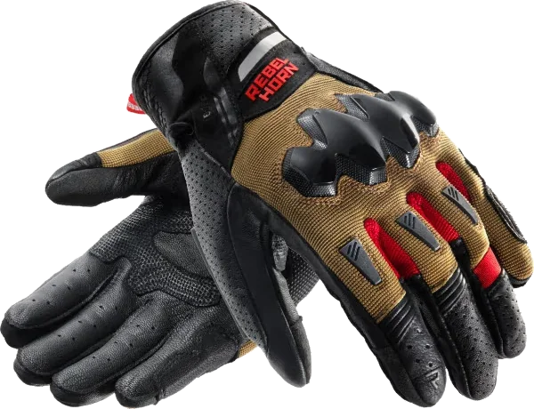 Rebelhorn Defender Mixed Gloves - Desert / Black / Red, Desert / Black / Red