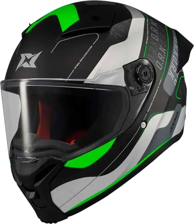 Axxis Fenix Ork Full Face Helmet, Black / Green / Grey