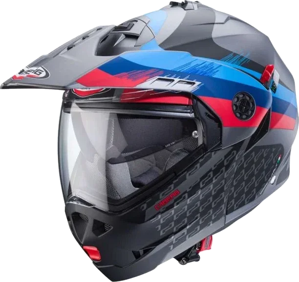 Caberg Tourmax X Sarabe Matt Gun Metal/Black/Blue/Red Flip Up Motorcycle Helmet, matt gun metal black blue red