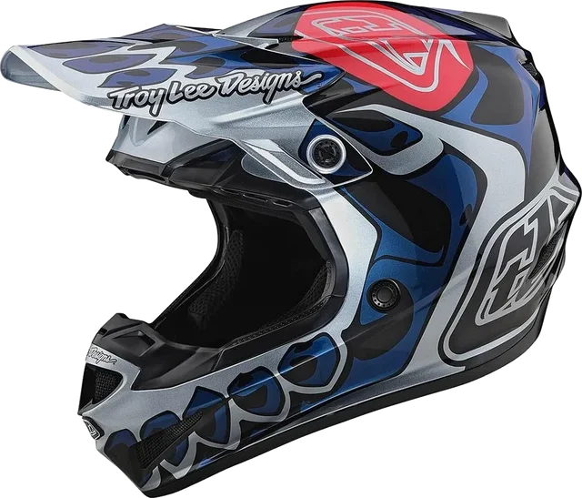 Troy Lee Designs TLD SE4 Polyacrylite Skully Silver Youth MX, blue
