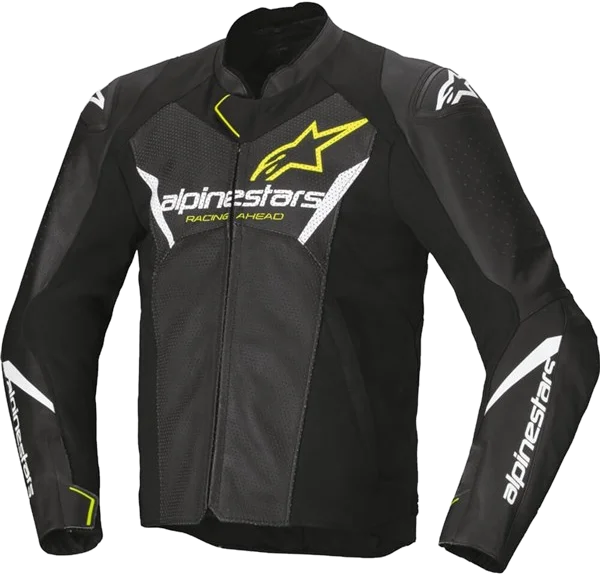 Alpinestars Faster V3 Airflow Vented Leather Jacket, Black/White/Flo Yellow