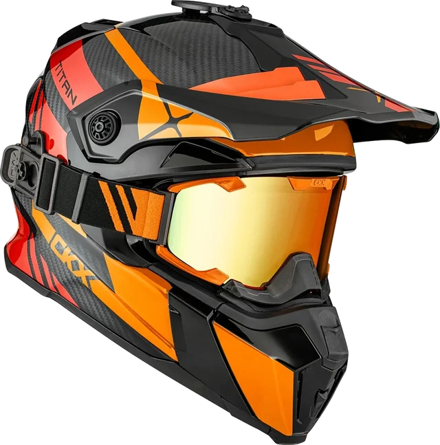CKX Titan Original Carbon Trak Helmet w/ Dual Lens Goggle, carbon red gloss orange