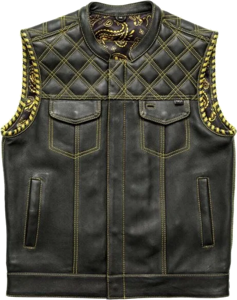 First Manufacturing Sinister Motorcycle Leather Vest, Black/Yellow