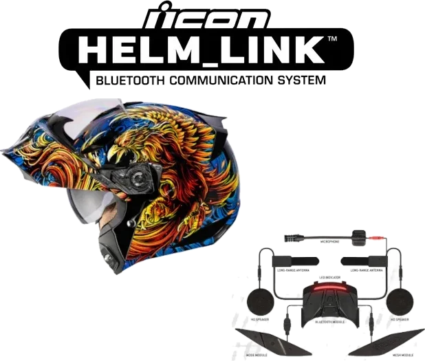 Icon Threshold Bluetooth Helmet Burn Birdie Burn Blue HelmLink