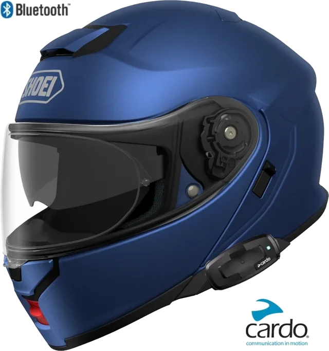 Shoei Neotec 3 Bluetooth Helmet Matte Blue Metallic Cardo Packtalk S