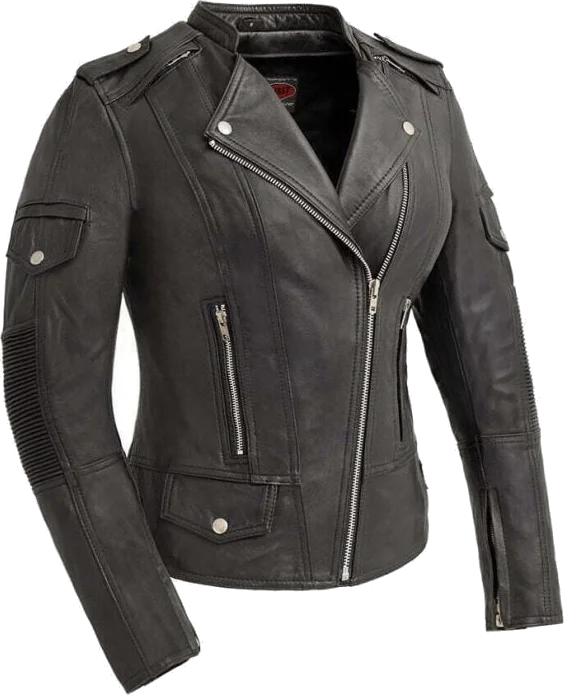 First Manufacturing Womens Tantrum Motorcycle Leather Jacket, Black