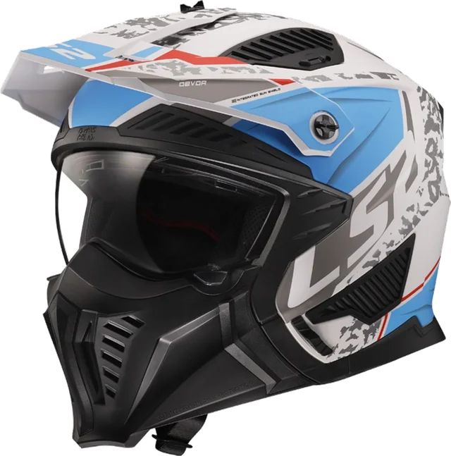 LS2 OF606 Drifter Devor Matt White Blue 06 Multi Helmet, Matt White Blue