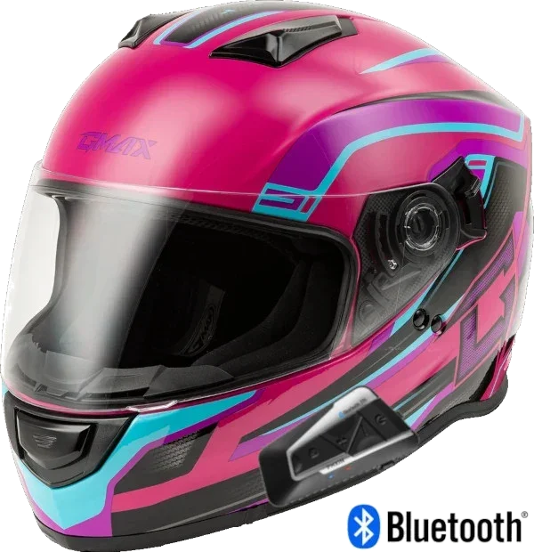 GMAX FF-18 Full Face Bluetooth Helmet Drift Graphic Pink/Blue/Black