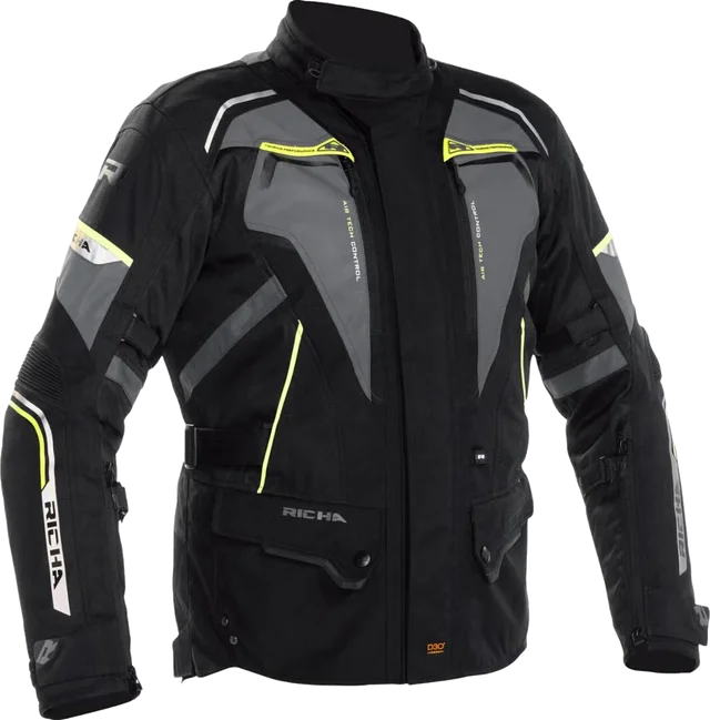 Richa Infinity 2 Flare waterproof Motorcycle Textile Jacket, black/grey/yellow