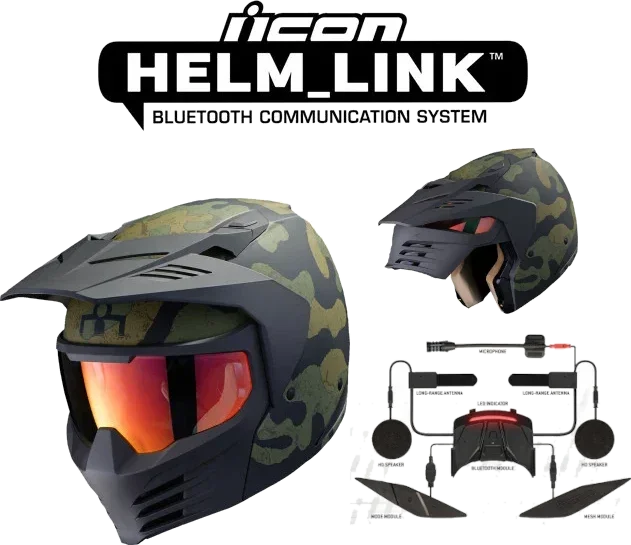 Icon Elsinore Bluetooth Helmet Magnacross Green HelmLink