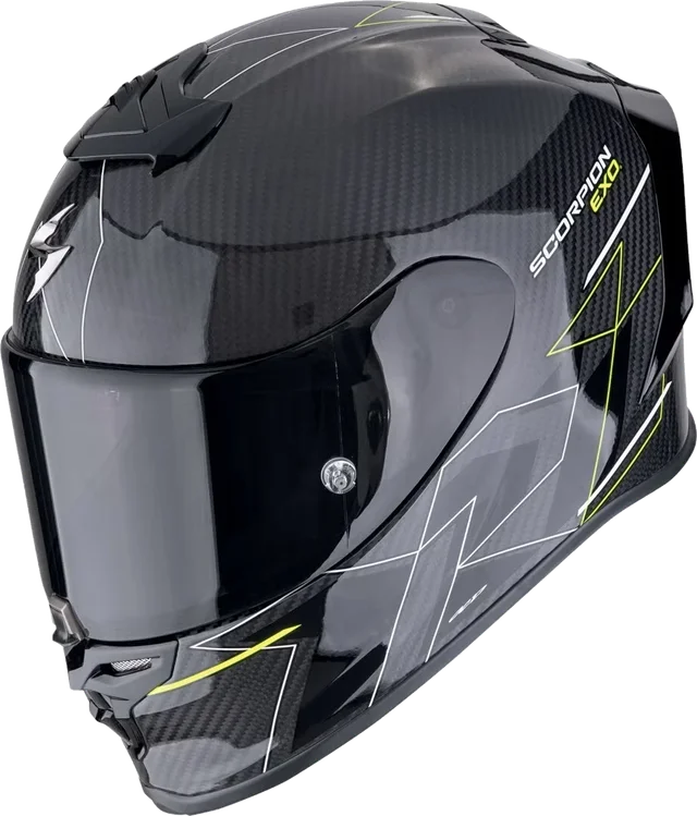 Scorpion Exo-r1 Evo Carbon Air Cynergy Full Face Helmet, Black / Fluo Yellow