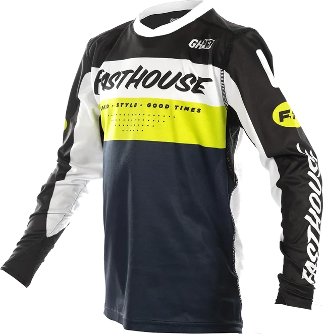 Fasthouse Youth Grindhouse Pro Daytona LS Jersey - Black/Flo Green, black flo green