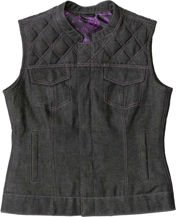 First Manufacturing Womens Eclipse Club Style Denim Vest, Black