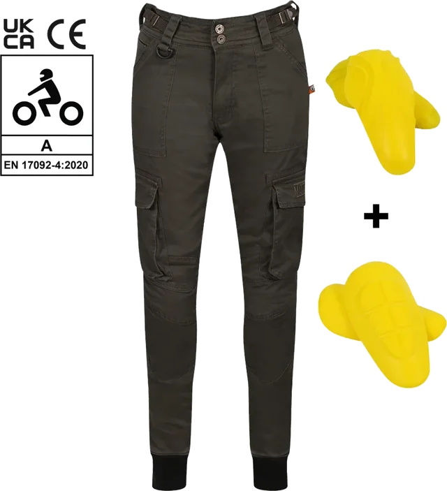 MotoGirl Lara Cargo Olive Green Trousers, Green