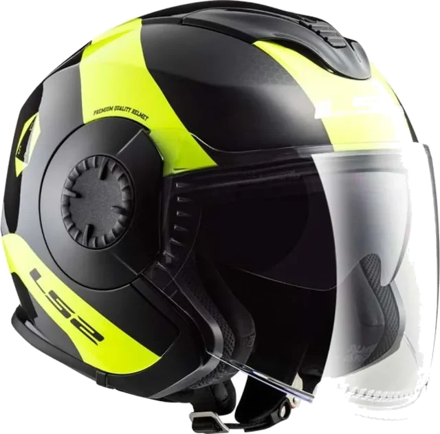 LS2 Of570 Verso Open Face Helmet, Black / High Vis Yellow