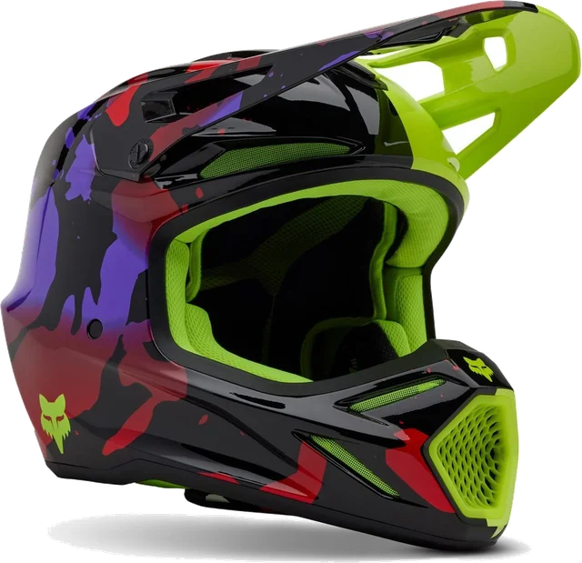 FOX V3 Throttle MIPS Yellow Motocross Helmet, Flo Yellow