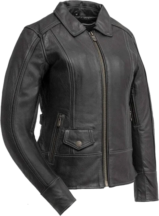 First Manufacturing Womens Free Spirit Motorcycle Leather Jacket, Black