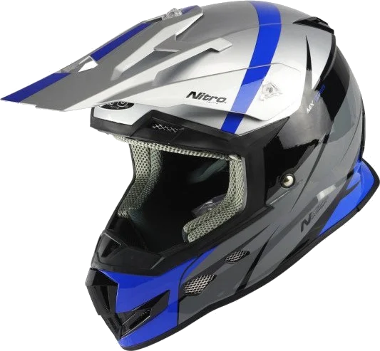 Nitro MX700 Recoil Helmet Silver Black Gun Blue, Silver Black Gun Blue