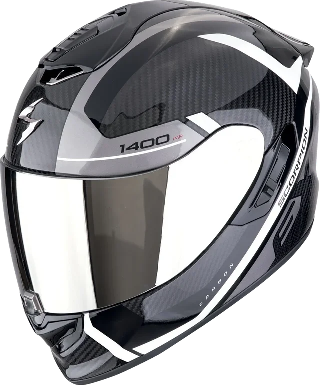 Scorpion EXO-1400 Evo II Carbon Air Enko Black White Red Full Face Helmet, Black/White/Silver