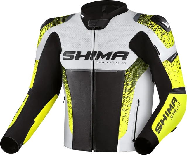 SHIMA STR 2.0 Motorcycle Leather Jacket, black/white/yellow