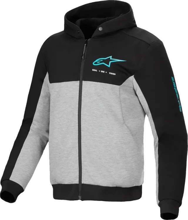 Alpinestars Chrome V2 Sport Hoodie Black/Gray Heather/Turquoise, Black / Grey Heather / Turquoise