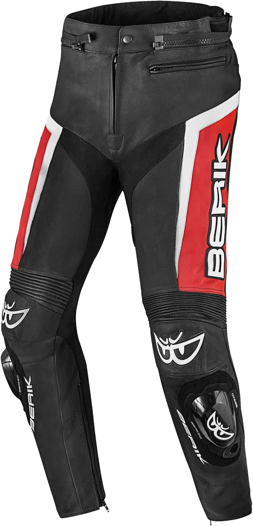 Berik Misle Black Blue White Leather Motorcycle Pants, black/white/red
