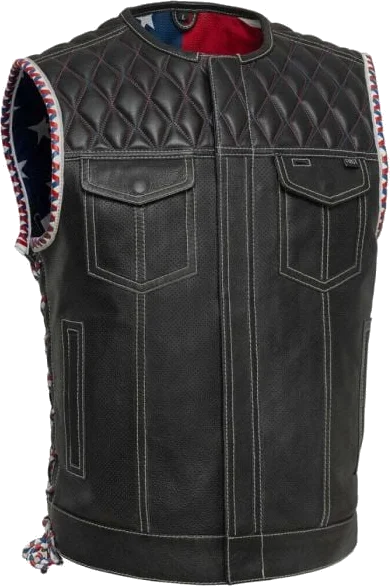 First Manufacturing Captain Motorcycle Perforated Leather Vest, Black
