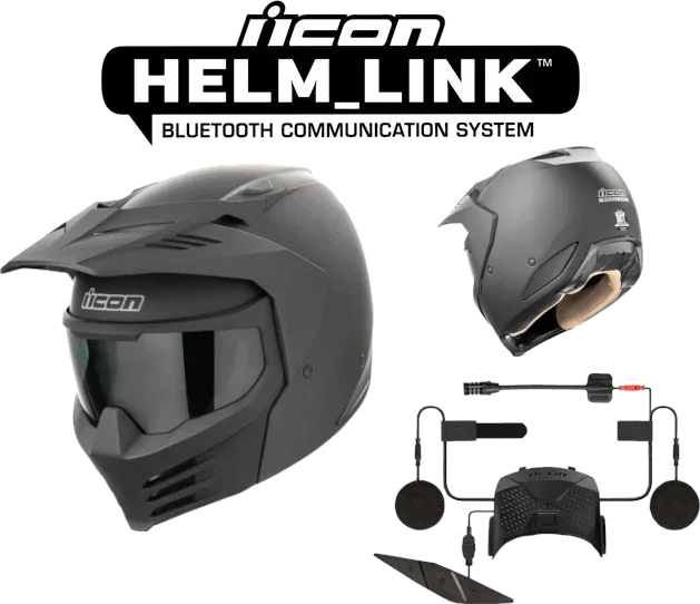 Icon Elsinore Bluetooth Helmet Monotype Black HelmLink Installed