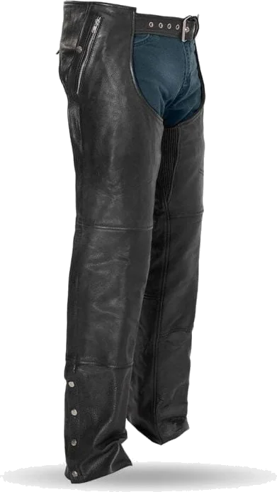 First Manufacturing Unisex Patriot Motorcycle Leather Chaps with Snap Out Liner, Black