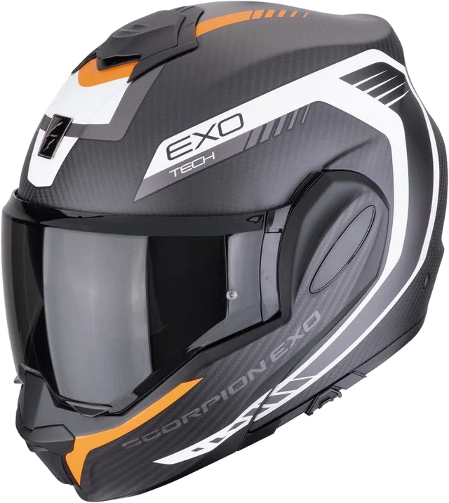 Scorpion EXO-Tech Evo Carbon Cosy Black Orange Flip Back Helmet, Carbon Black Orange