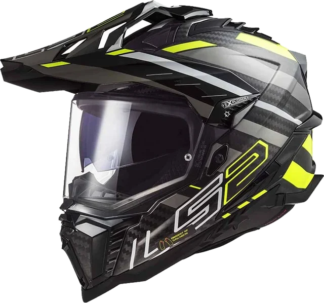 LS2 MX701 Explorer Carbon Edge Glossy Black H-V Yellow Adventure Helmet, Carbon Glossy Black Yellow