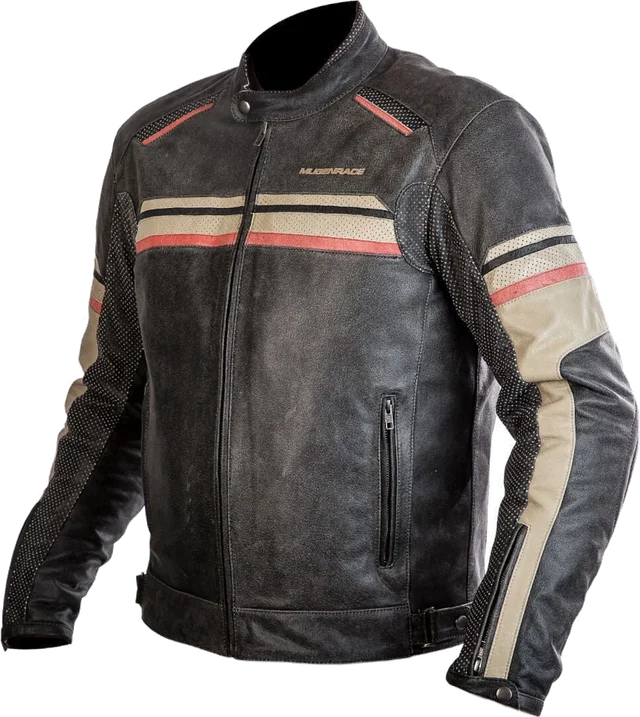 MUGENRACE Loksait Leather Jacket, black/beige/red