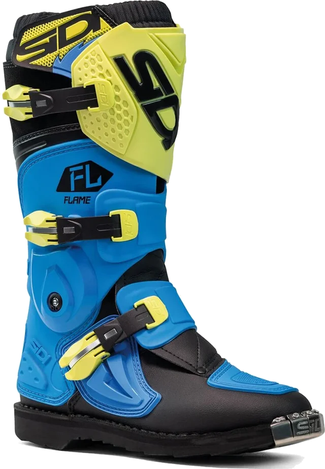 Sidi Flame Light Blu Lime Black Kids Motorcross Boots, Light Lime Black