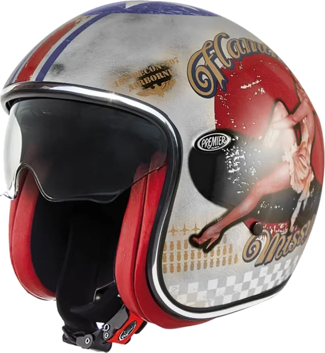 Premier Vintage Pin Up Old Style Jet Helmet Silver, Silver