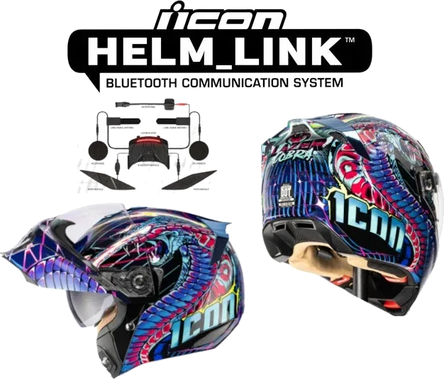 Icon Threshold Bluetooth Helmet Synthwave Lazer Cobra Blue Helmlink